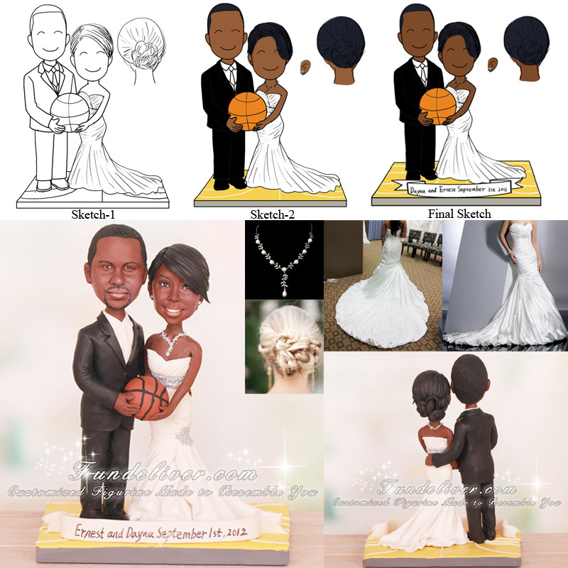 Couple Standing on Basketball Court Cake Toppers